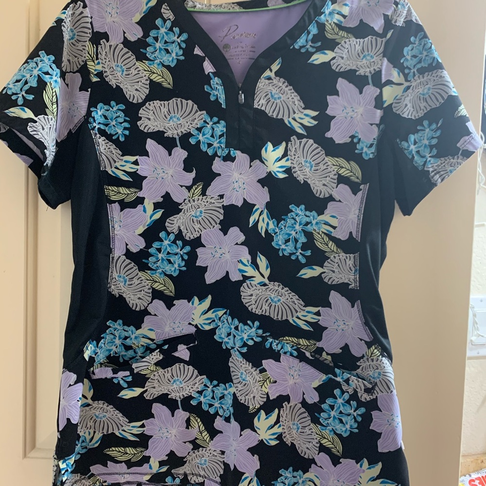 Premiere Healing Hands Floral Scrub Top